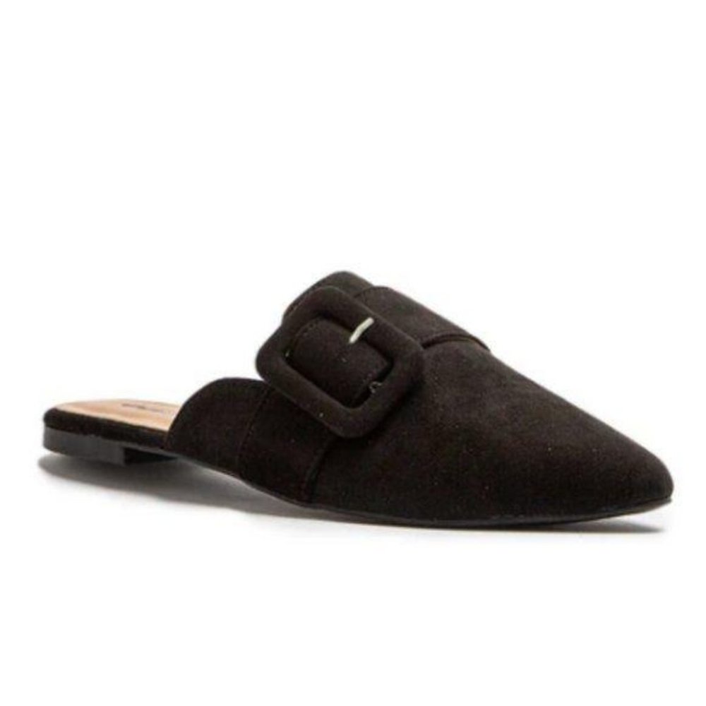 Faux Suede Buckle Mule in Black - Picture 2 of 7